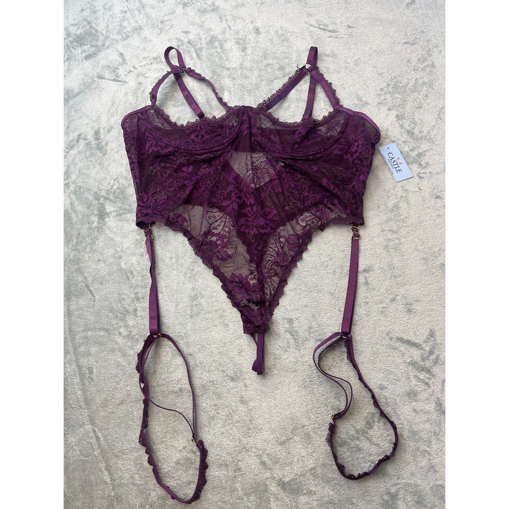 Burgundy Lace OSX Womens Teddy Bodysuit Garters Castle Mega Store Lingerie 2XL